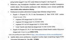 Pengumuman Pembayaran Tunggakan Semester Genap 1 Juni 2021