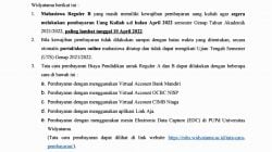 Pengumuman Pembayaran Biaya Kuliah Reguler B sebelum UTS Genap 2021-2022