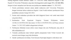 Pengumuman Pembayaran  Kuliah Semester Antara  Tahun Akademik 2021/2022  Reg A dan Reg B